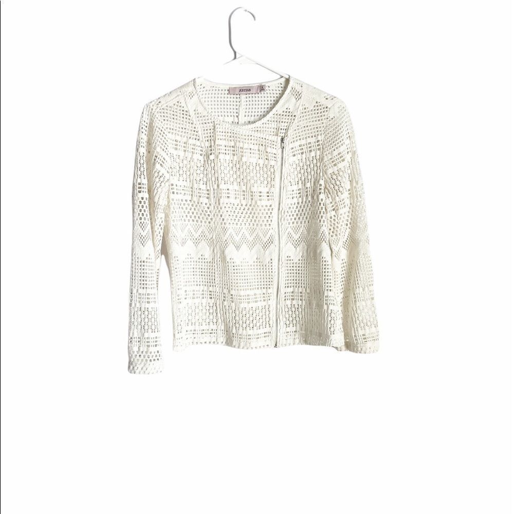 JustFab Ivory Crochet Lace Zip Up Jacket Size S